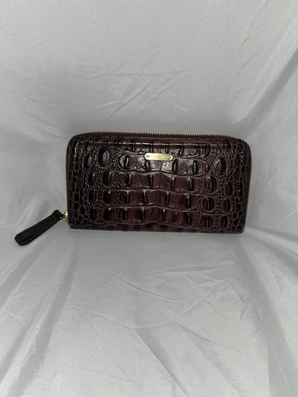 Brahmin Dark Brown Croc-Embossed Zip Around Wallet